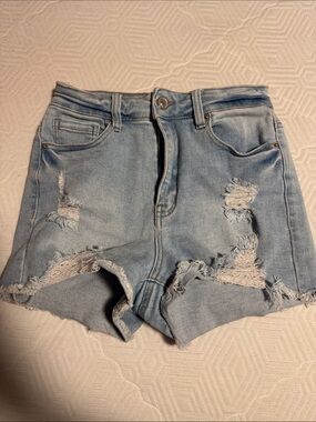 Wax Jean Light Blue Distressed Denim Shorts